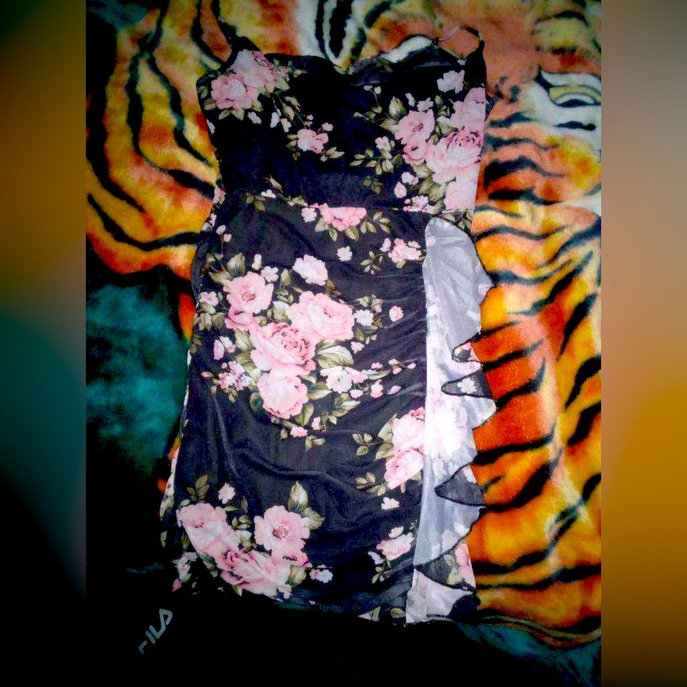 Black and pink flower dress